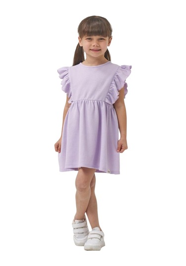 Kolu Fırfırlı Kız Çocuk Elbise LİLA