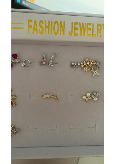 7 Çiçek Taşlı Gold Tragus Helix Pearsing Kıkırdak Küpe Çelik Renkli