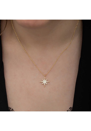 Gümüş Gold Kutup Yıldızı Kadın Kolye Sl6657 Gümüş