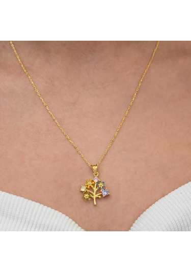 Artsmagazinmücevher Gümüş Gold Renkli Hayat Ağacı Kadın Kolye
