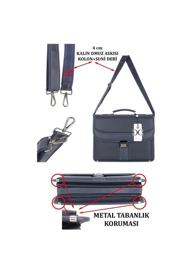Case Club El Omuz Çantası & Laptop Bölmeli Evrak Çantası 15,6 İnç Kilit Mekanizmalı Lacivert