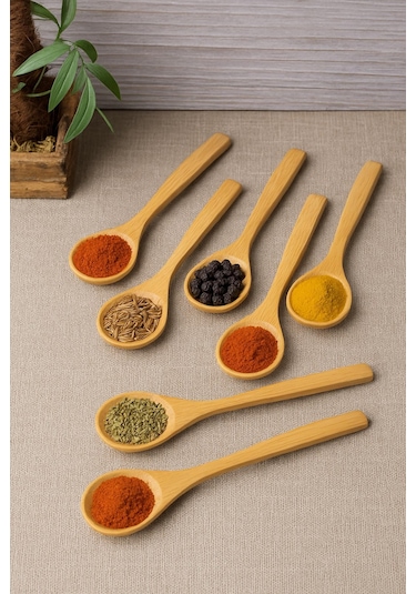 Ahşap Büyük Baharat Kaşığı Seti 6 Lı 17 Cm Ahşap