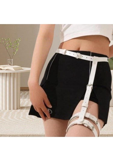 Suntek Bel Uyluk Jartiyer Punk Moda Bacak Kemer Parti Festivali Beyaz