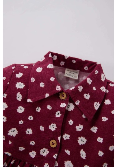 DeFacto Kız Bebek Çiçekli Uzun Kollu Pazen Elbise D7428A524WNBR204 Bordo