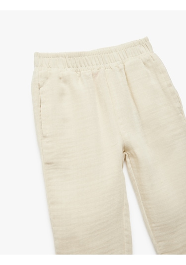 Koton Pamuklu Oversize Beli Lastikli Pantolon Ekru 5smb40050tw Ekru