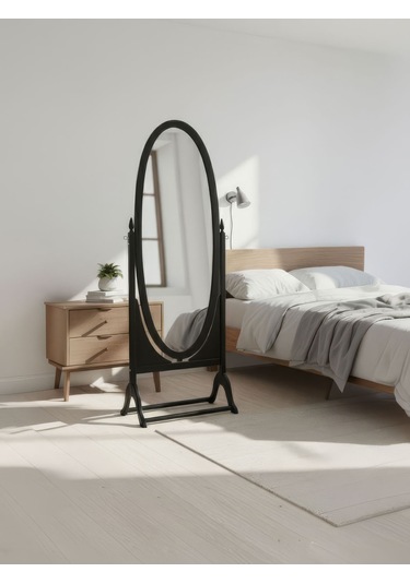Rivoli Ayaklı Ahşap Oval Boy Aynası 58x165 Siyah