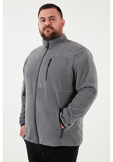 Buratti Regular Fit Dik Yaka Fermuarlı Büyük Beden Polar Erkek Hırka 5906028B Gri