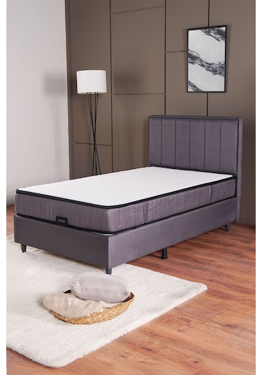 Kilim Mobilya Royal Plus Sandıklı Baza Başlık Paket Yaylı Pedli Yatak Seti Antrasit 120 X 200