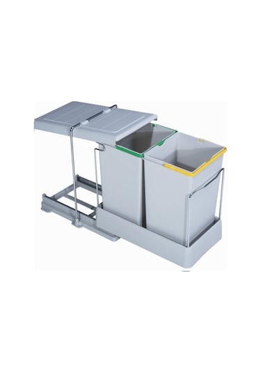 Çöp Kovası Raylı Otomatik 40Cm Plastik 14+14Lt Açık Gri
