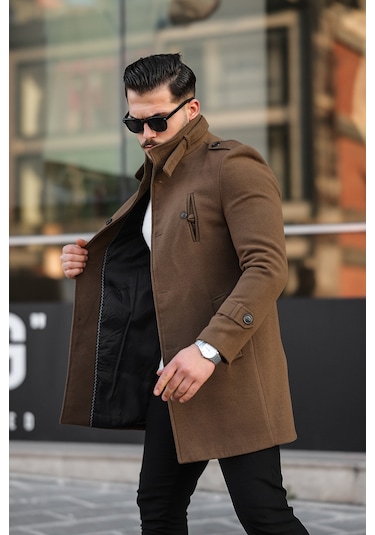 Erkek Taba Dar Kesim Dik Yaka Uzun Kaşe Kaban-Taba