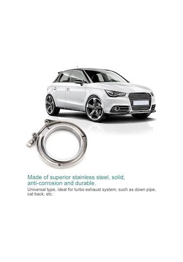 Moveevo Turbocu Otomobil Egzos Borusu V Tipi Klem + 2 Adet Flanş Seti, 2.25 İnç, 304 Paslanmaz Çelik, Anti-korozif, Evrensel Uyumlu