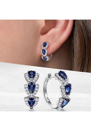 My Topped Luks Mavi Kübik Zirkonya Küpe - Düğün, Parti Aksesuarı, Kadınlar İçin Hediye, Sarı Altın Renk, 0.11-0.15 Ct, 14 Ayarg