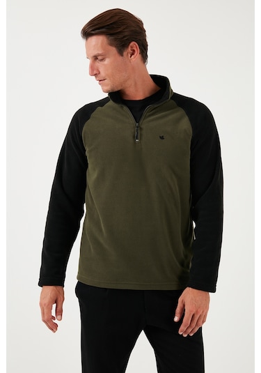 Buratti Slim Fit Yarım Fermuarlı Kışlık Şardonlu Erkek Polar 5906055 Haki