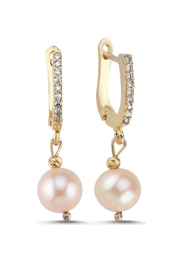 Şeftali Tonu 8,5 Mm Doğal İnci Küpe Rose Gümüş