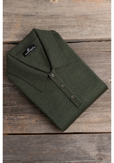 Woolen World Polo Yaka Battal Büyük Boy Yünlü Triko Kazak Yeşil