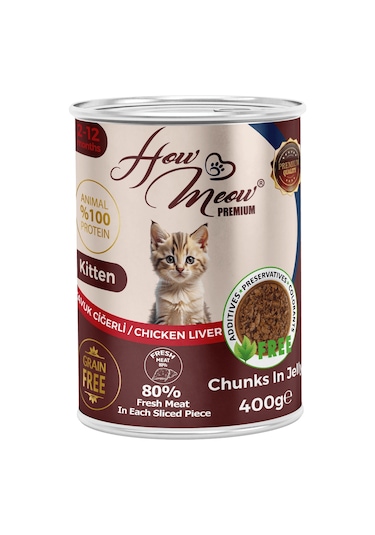 How Meow Jöleli Tavuk Ciğerli Parça Etli Yavru Kedi Yaş Maması 12 x 400 G