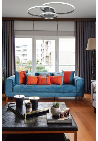 Sole Gri Renk Salon - Mutfak - Hol Beyaz Led 3 Lü Avize Gri