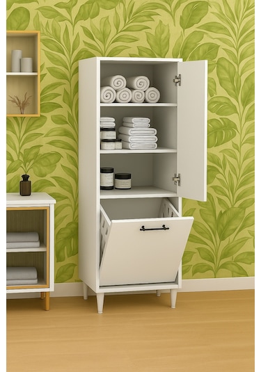 Kirli Sepetli 2 Kapaklı 3 Raflı Çok Amaçlı Ahşap Banyo Dolabı, Banyo Düzenleyici Çamaşır Sepeti Beyaz Kirli Sepetli 2 Kapaklı 3 Raflı Çok Amaçlı Ahşap Banyo Dolabı, Banyo Düzenleyici Çamaşır Sepeti Beyaz