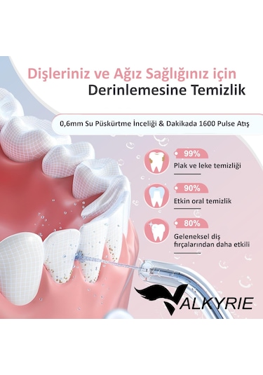 Valkyrie Şarj Edilebilir Diş Protez Bakım Ağız Duşu 4 Başlıklı Taşınabilir 1. Kalite Beyaz