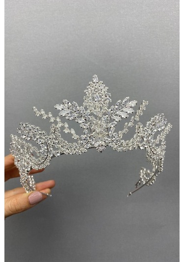 FdayAksesuar Gümüş Renk Baget Zirkon Taşlı Klasia Gelin Tacı FRDY31628
