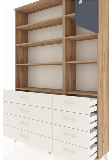 Arges Dolap 8 Raflı 8 Çekmeceli Tek Kapaklı 132x30x195 Çam-antrasit/aytaşı Antrasıt/aytası