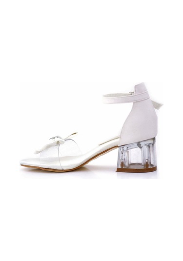 Jessie Sedef Saten Kurdeleli Kız Çocuk Topuklu Ayakkabı Ekru