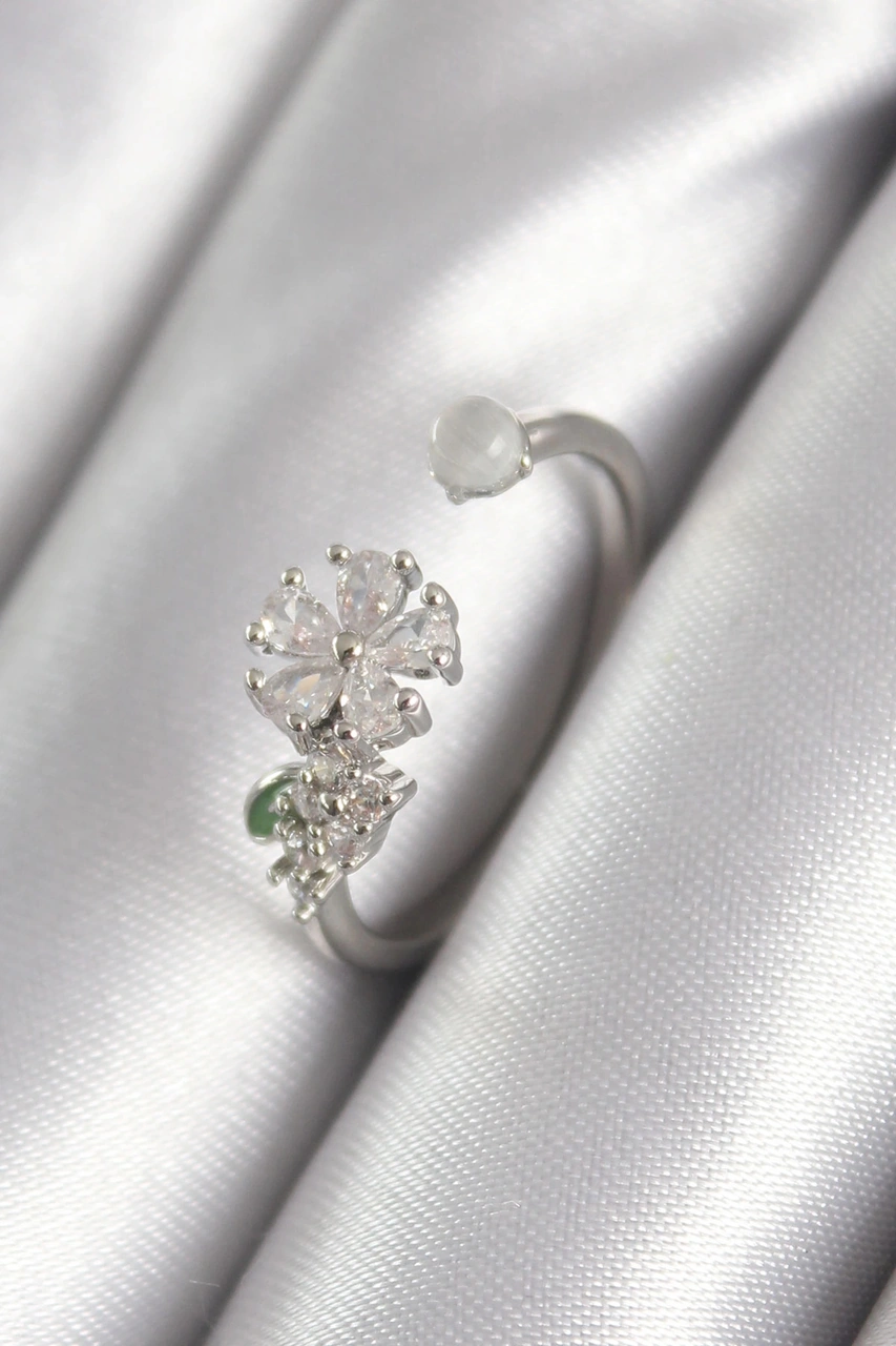 Dodes Pirinç Gümüş Renk Zirkon Taşlı Çiçek Model Kadın Yüzük Tg27byk3068 Çok Renkli