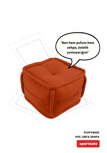 Xpermate Puffymod Dekoratif Kare Puf Orta Sehpa 40x40 Cm Kiremit