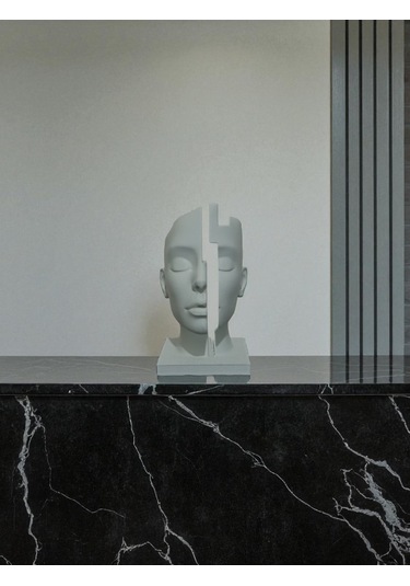 Zihin Boşluğu Figürlü Dekoratif Soyut Yüz Heykeli Beyaz Modern
