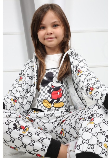 Mickey Mouse Üçlü Kız Çocuk Eşofman Takımı Tuhfetower Gri - Siyah