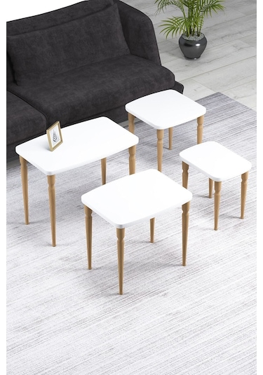 Imaj Mdf Ve Lake Boya, Beyaz 4lü Zigon Sehpa Takımı, Beyaz Gürgen Ayaklar Sehpalar Beyaz Ayaklar Açıkceviz