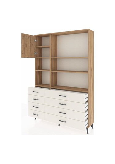 Arges Dolap 7 Raflı 8 Çekmeceli Tek Kapaklı 132x30x195 Çam-ç... Çam