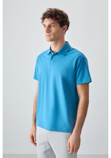 Tommy Life Petrol Mavi Pamuklu Kalın Yumuşak Dokulu Polo Yaka Oversize Fit Basic Erkek T- Shirt - 88381 Petrol Mavi