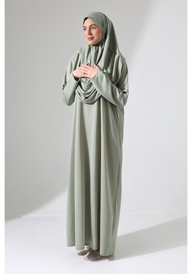 Başörtülü Tek Parça Namaz Elbisesi - Mint Yeşili - 5015 Mint Yeşili