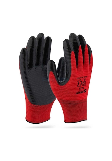 Demir Safety Nitril Eldiven Zebra Kırmızı No:10 12 Çift