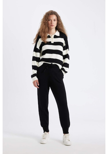 Defacto Jogger Triko Pantolon Cepli Basic Düz Beli Lastik Bağcıklı R1701AZ24WNBK27 Siyah