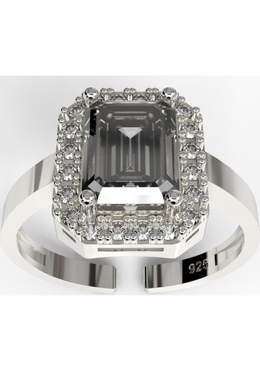 Erdobia 925 Ayar Zirkon Taşlı Rodyum Ayarlanabilir Baget Gümüş Yüzük