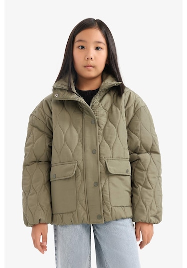Defacto Kız Çocuk Su İtici Kapitoneli Fermuarlı Çıtçıtlı Mont E7039a825aukh461 Haki