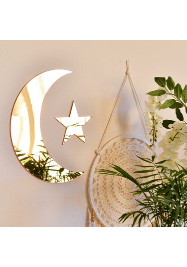 Ay Yıldız Duvar Ayna Tablo Seti Pleksi Ayna Şeffaf