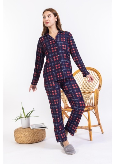 Yeni Sezon Düğmeli Süet Kadın Pijama Takımı 5503-lacivert Lacivert