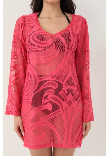 Kolları Volanlı Elbise Fuşya