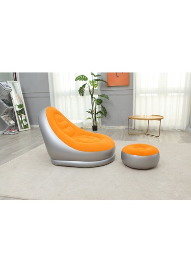 Ikkb Pedal İle Şişme Tembel Koltuk İki Parçalı Taşınabilir Dış Mekan Mobilyaları Pedal Pompası İle Turuncu Turuncu