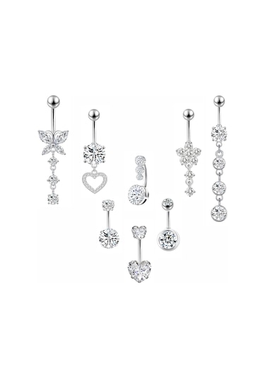 Moveevo 8 Parça Paslanmaz Çelik Gövde Piercing Seti - Kelebek, Kalp, Ok Desenleriyle Kristal Takımlı, Alerjiye Duyarsız Ve Dayanıklı Diğer