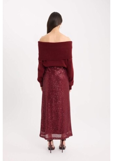 DeFacto A Kesim Normal Bel Payetli Kumaş Maxi Etek E2440AX24WNBR468 Bordo