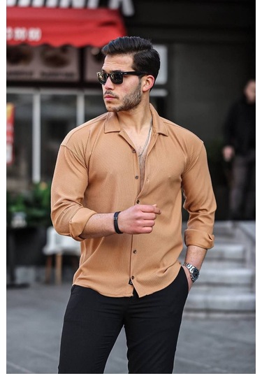 Tex Republic Erkek Fitilli Ottoman Gömlek Hardal