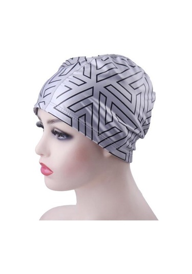 Gümüş Geometrik Baskı Daralan Trim Rahat Unisex Yüzme Şapkası Yetişkin Kulak Koruyucu Yüzme Havuzu Şapka Yüzme Aksesuarları Gümüş