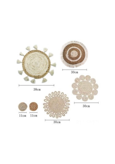 Springsun Bohem Bir Dekor İçin El Dokuma Doğal Malzeme Duvar Sepeti Seti - Ev, Otel, Salon, Giriş Dekoru 6 Parça