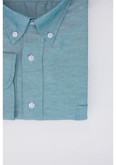 Tudors Büyük Beden Oxford Doku Yaka Düğmeli Cepli Nakışlı Petrol Erkek Gömlek-30425-petrol Petrol