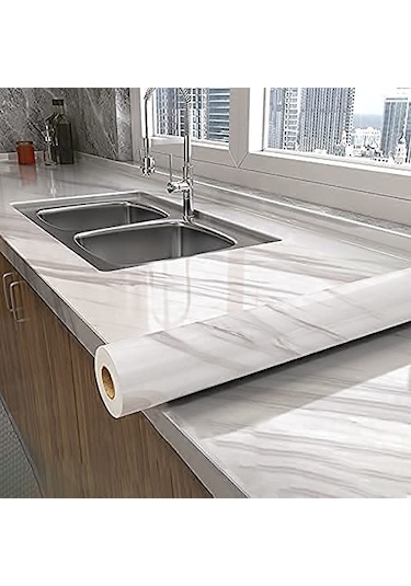 Kenpazar Açık Mermer Desenli Yapışkanlı Kaplama Kağıdı Büyük Boy 5 Metre