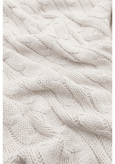 Biocotton Triko Ponponlu Örgü Tv Battaniyesi - Krem